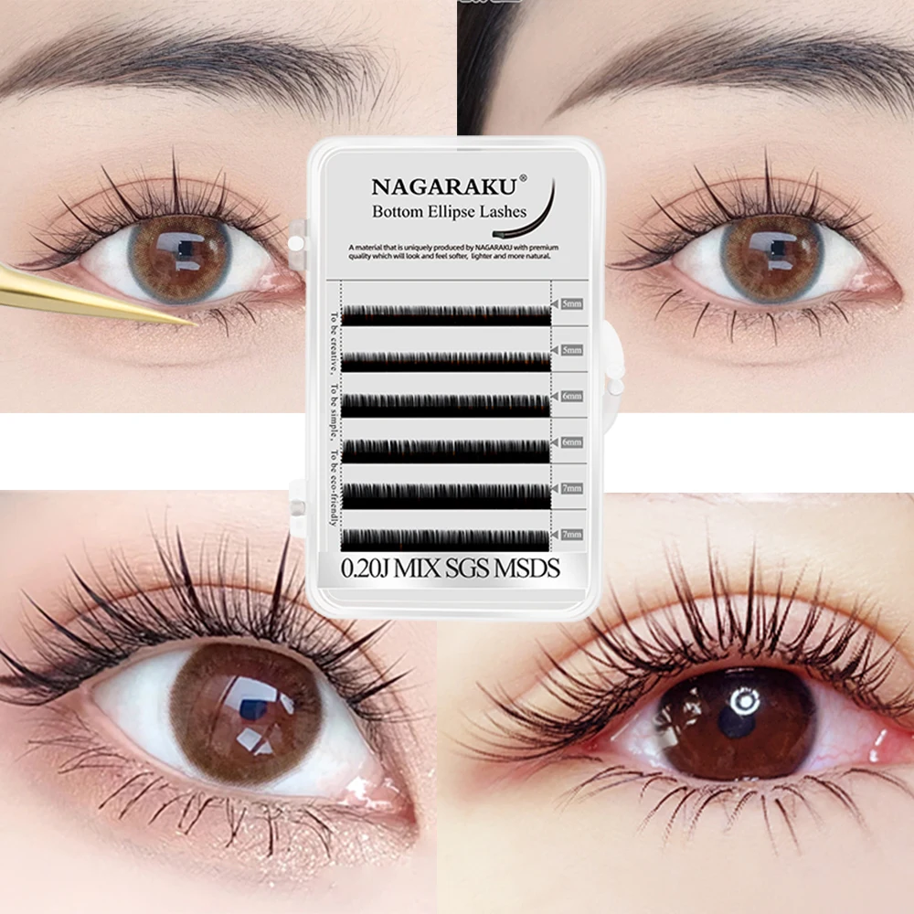 NAGARAKU Bottom Eyelash Extension Makeup Ellipse Classic Curl 5mm 6mm 7mm Black Color Eyebrow Lashes