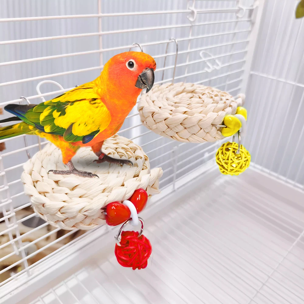 1pc Rattan Parrot Chew Toy with Bell Can Be Hanging Grinding Teeth Biting Toy for Pet Bird Parrot Training Bird Cage Accessories