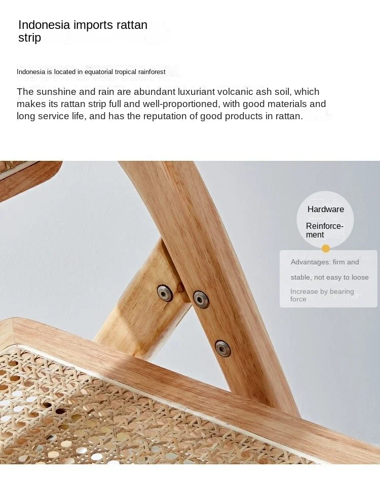 Description Picture 5 of itemJOYLIVE Rattan Chair Solid Wood Folding Rattan Chair Rubber Wood Simple Living Room Chair 2022 New Arrival Dropshipping