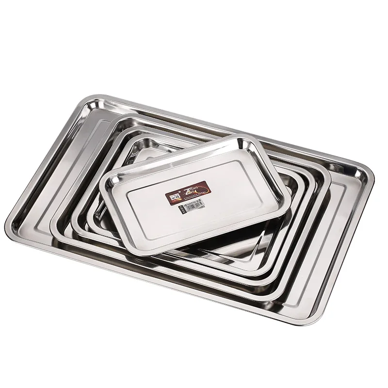304 Stainless steel Storage Trays square plate Thick pans Rectangular tray Barbecue Deep rice dishes