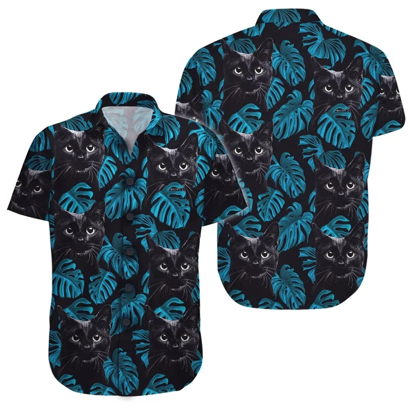 thumbnail image 1 of Camisa de manga corta con botones para hombre, informal, de verano, con estampado 3D, divertida, de gato y animal, estilo hawaiano, para playa, regalos de cumpleaños, 1 of 5