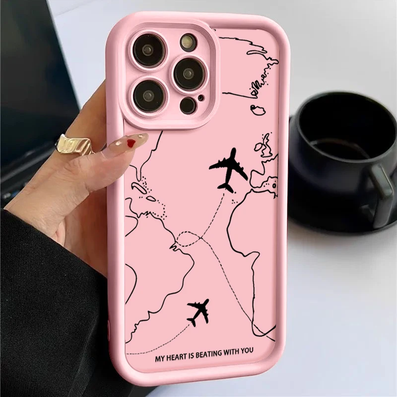 Airplane Route Pattern Shockproof Soft Silicone Phone Case Cover