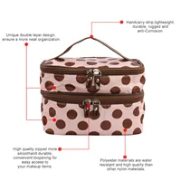 Women'S Travel Cosmetic Makeup Bag Organizer Double Layer Dot Pattern Toiletry Bag Case Pouch With Mirror For Woman 3