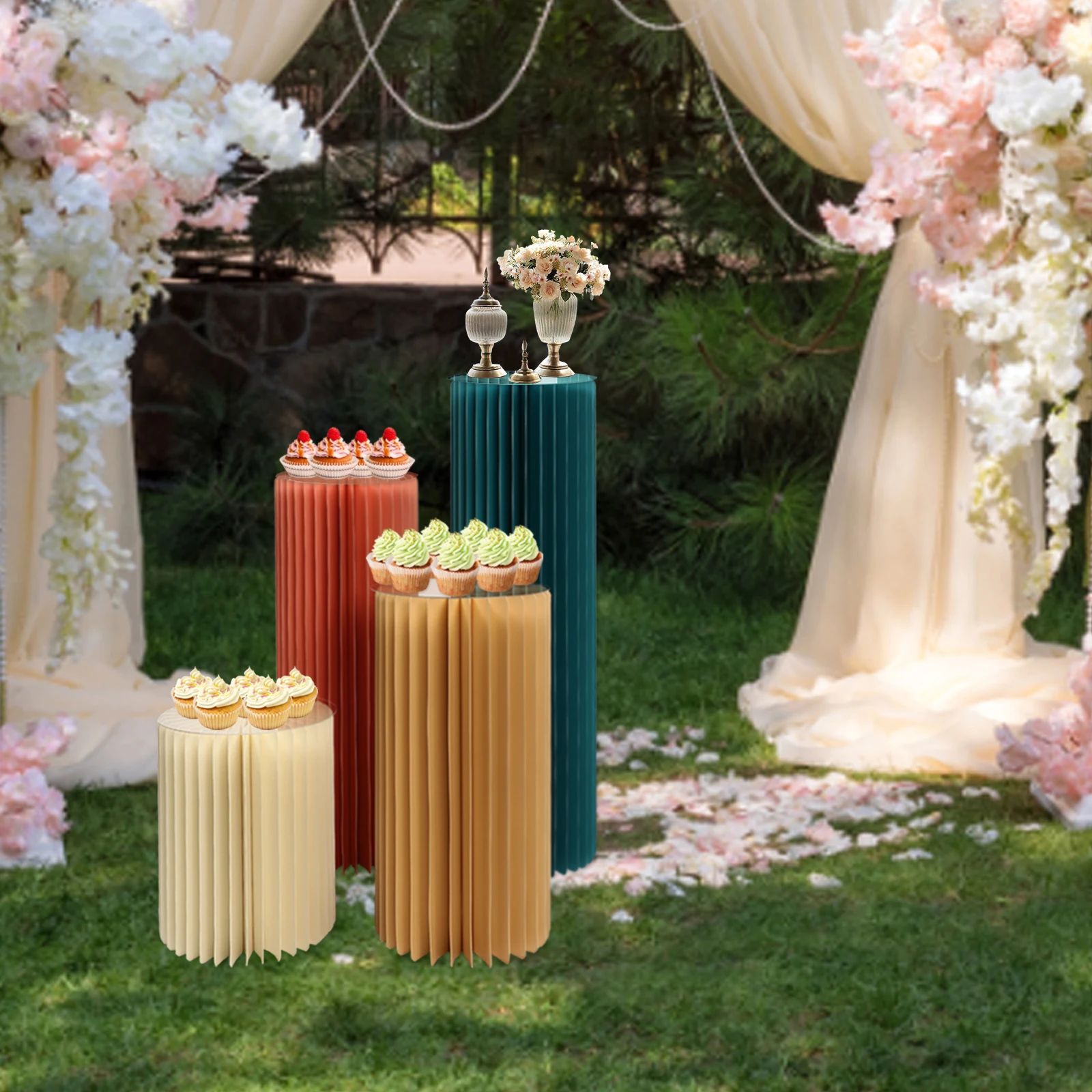 Foldable Paper Columns Display Pedestals Stands for Wedding Engagement Birthday Party Decoration