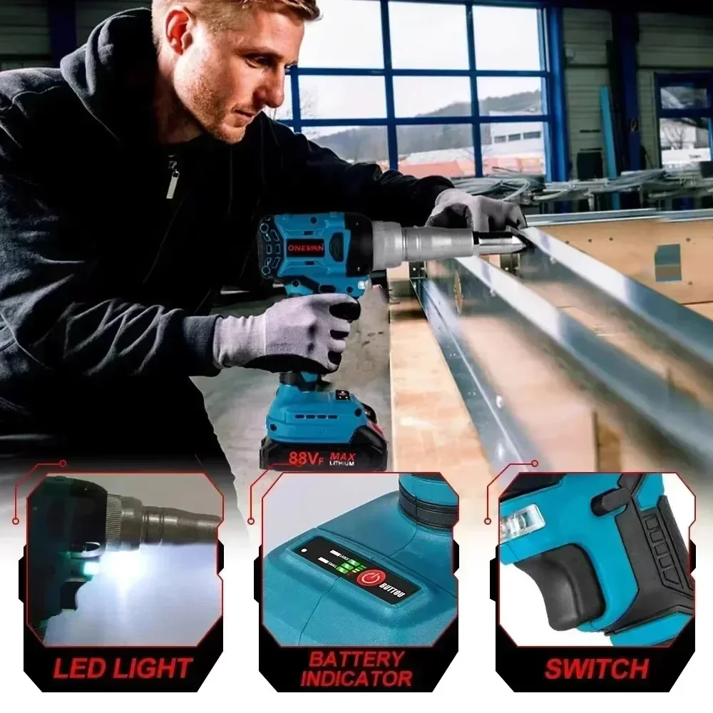 20000N Brushless Electric Rivet Gun 2.4-5.0mm Cordless Rivet Nut Gun Drill Insert Automatic Riveting Tool For Makita 18V Battery 6