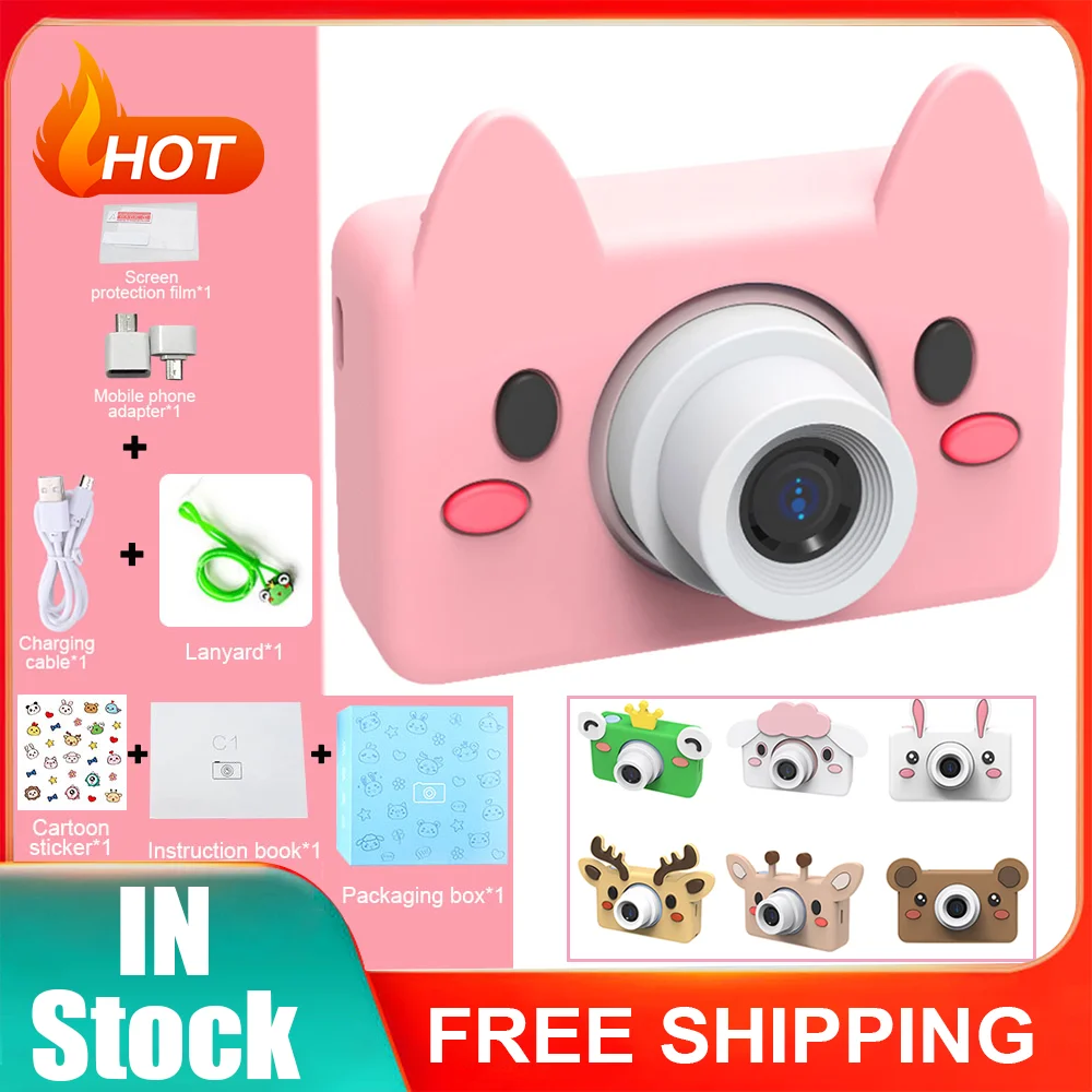 Cartoon Child Selfie Camera Toy Multifunctional Mini Digital Camcorder Portable with Lanyard USB Charging for Kids Holiday Gifts