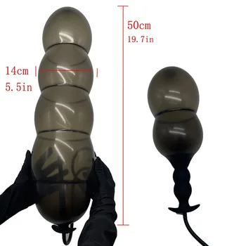 SM Super Long 5 Bead Inflatable Anal Plug Built-in Silicone Column Expandable 14cm Big Butt Plug Dildo Pump Bdsm Toy Ass Dilator 2
