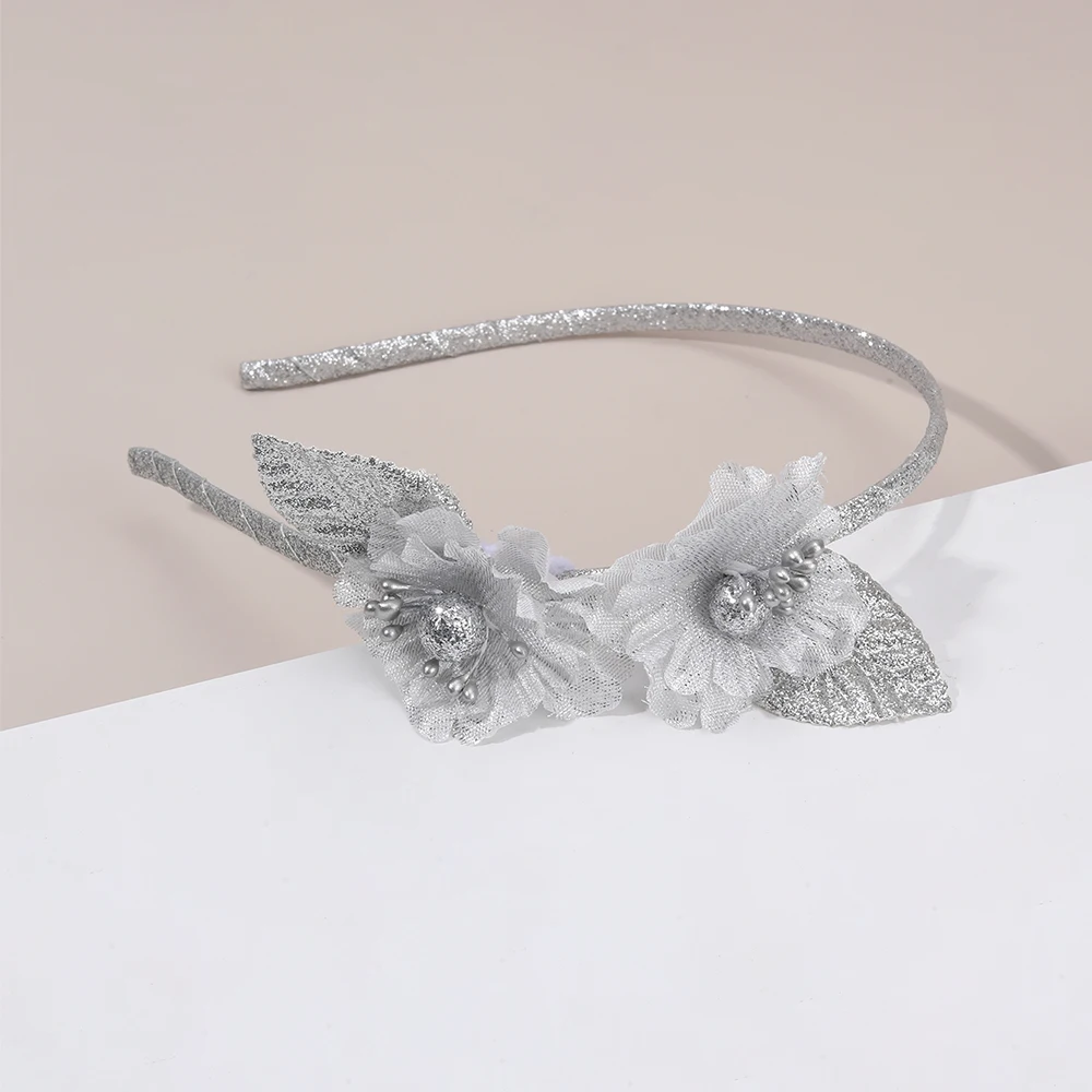 New Sparkling Flower Headband Sweet Gold Glitter Artificial Floral Hair Band For Girls Women Trendy Headwear Hair Accessories