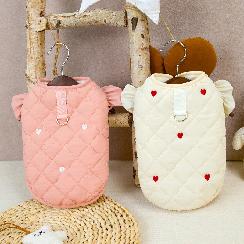 Dog Clothes Pet Jacket Small Dog Cat Warm Coat Autumn Winter Waterproof Cotton Vest Outfit 24 Love Flounced Sleeve