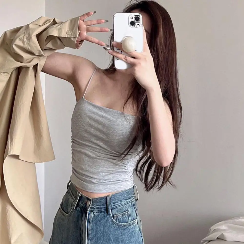 

Women Vest Seamless Padded Pleated Slim Fit Solid Color Backless Elastic Summer Camis Tank Top Lady Bottoming Inner Outer Wear B