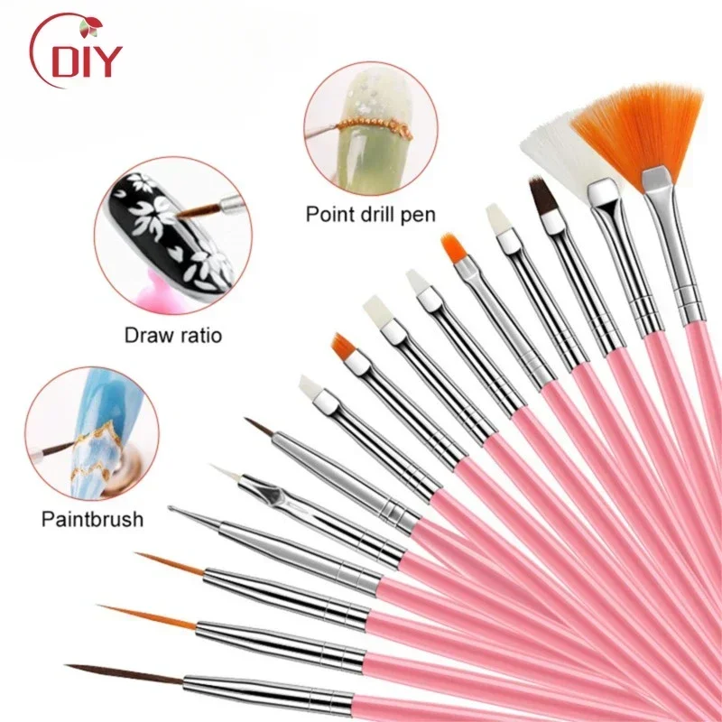 

15Pcs Nail Art Drawing Liner Brush Kit Acrylic Liquid Powder Carving Manicure Gel Brush Easily Carry Beauty Tools for Nail Salon