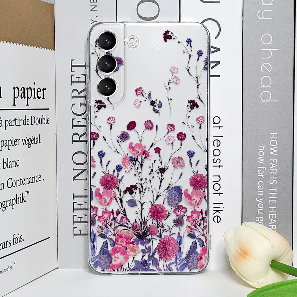 Floral Palm Leaf Painted Transparent Phone Case - Soft Cover with Flower Design