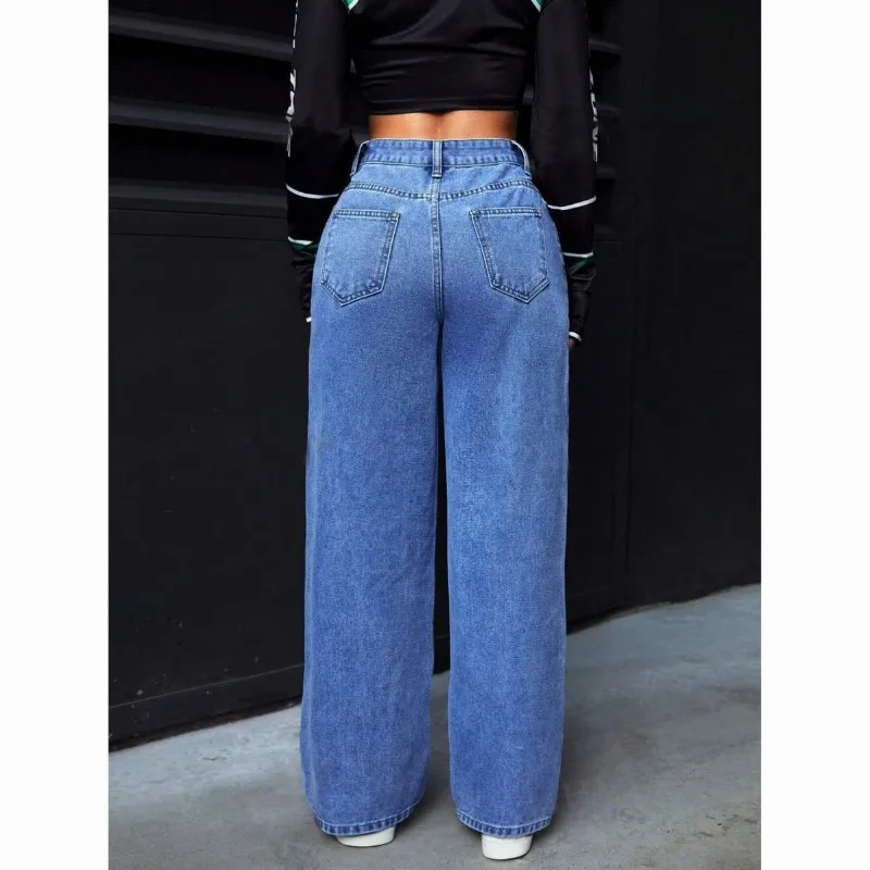 Nouveau Jean Femme Taille Haute Ample et Droit Effet Délavé Vintage 2026 – Style Streetwear Décontracté