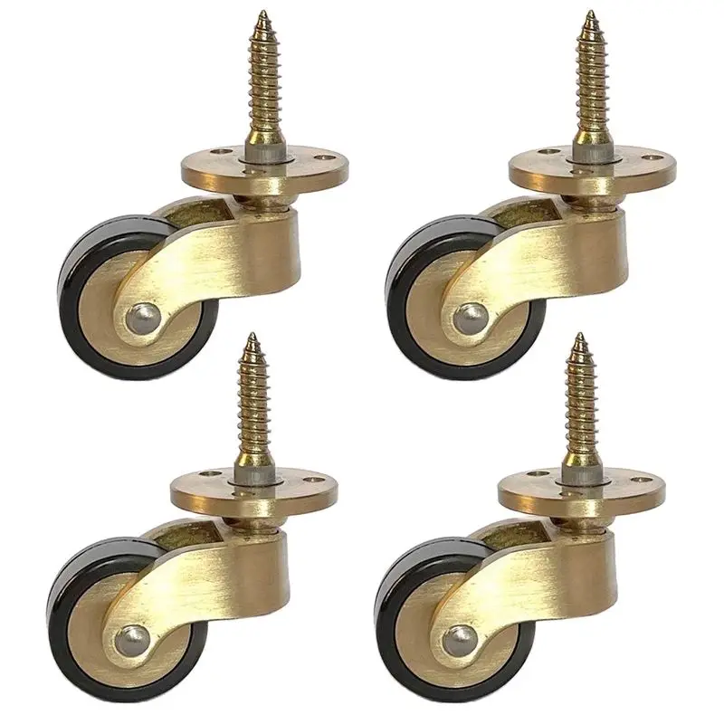 

NEW 4PCS 1'' Solid Brass Casters Table Chair Sofa Cabinet Piano Feet Castors Rubber Silent Wheels 360° Swivel Furniture Rollers