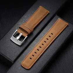 Vintage Matte Genuine Leather Watchband Bracelet in Black, Grey, and Brown - 22mm (Light Brown - Silver)