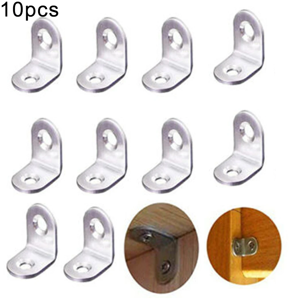 10pcs 90 Degree L-shape Bracket L Shape Corner Brackets Stainless Steel Fastener Furniture Cabinet Screen Wall Hardware Tools