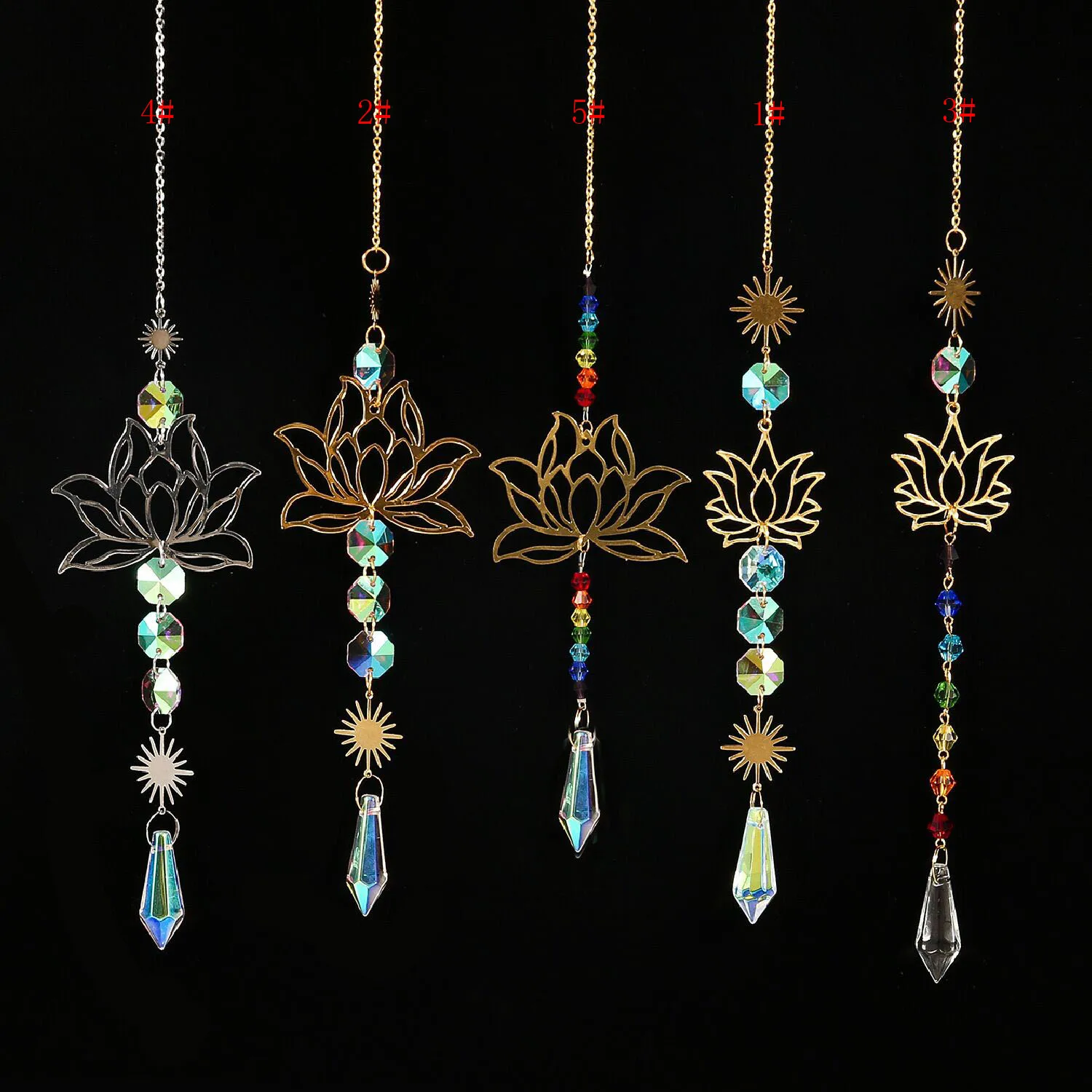 Sun Catcher Crystal Pendant Sun Catchers Window Ornament 1PC Crystal SunCatcher Lotus Hanging Suncatcher Rainbow Maker Chakra Light Catcher Stained Glass Window Outdoor Garden Decor