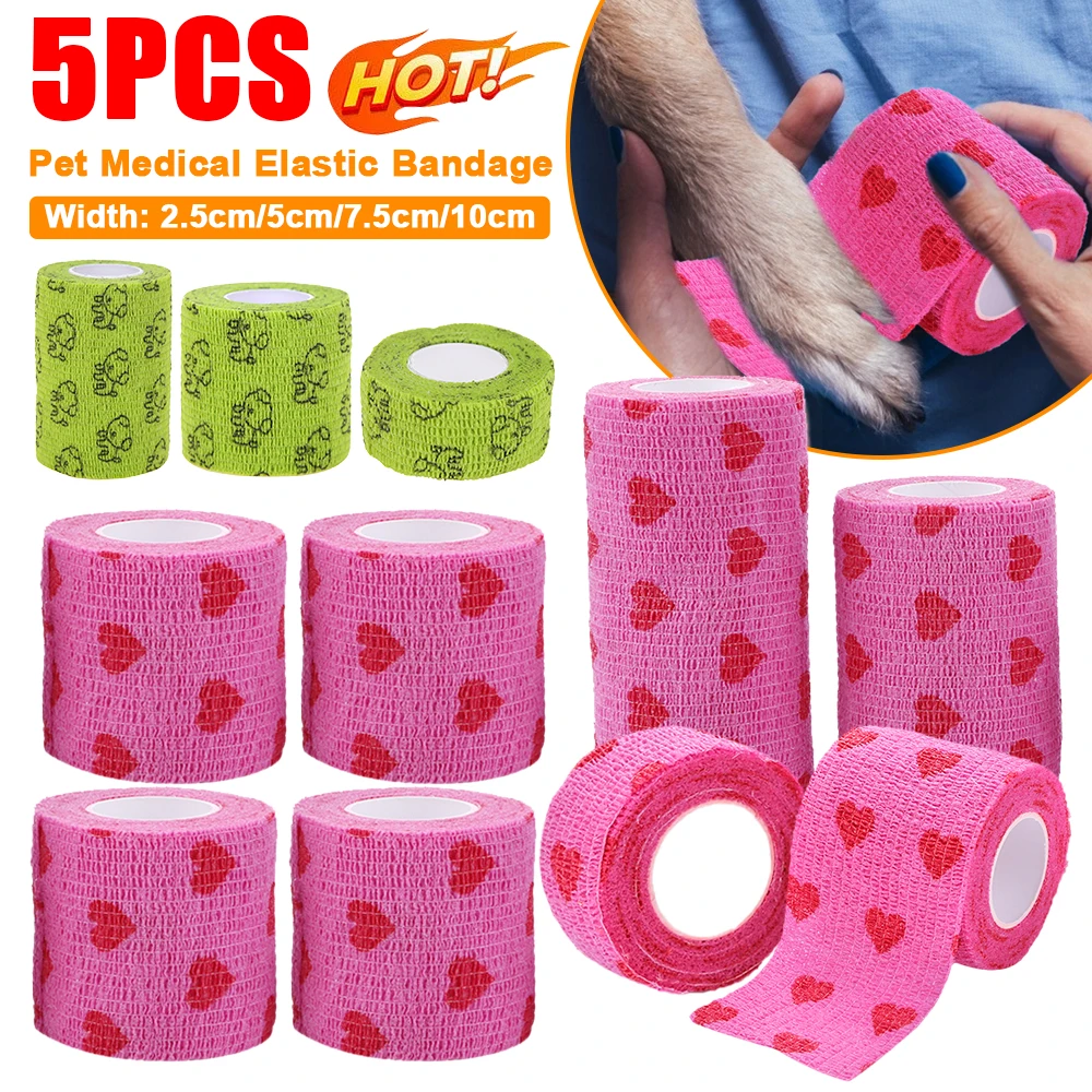 2.5/5cm/7.5cm Self-adhesive Elastic Bandage for Pet Dog Cat Leg Cover Protector Strap Medical Bandage Non-woven Cohesive