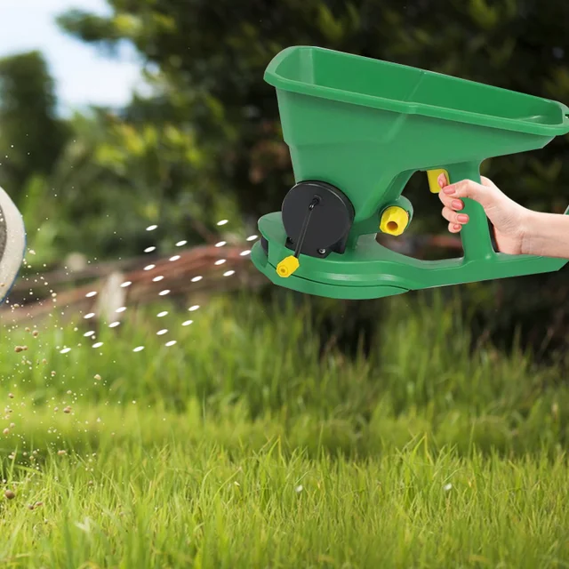 Kertész Kézi Vetőmag -Szóró Hordozható 1.5L Üzemeltetett Gyepmező Műtrágya Applikátor