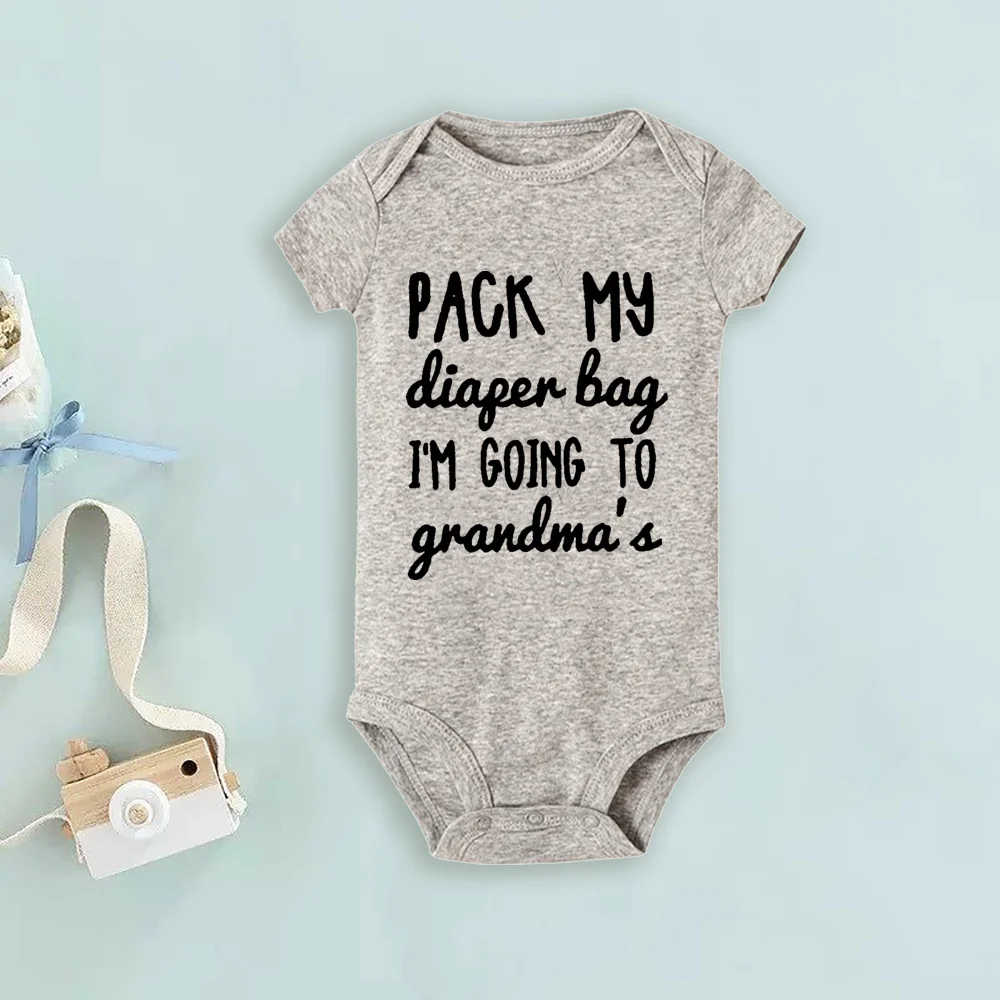 

Pack My Diager Bag I'm Going To Grandma's Letter Print Baby Romper Casual Toddler Bodysuit Short Sleeve Jumpsuit Comfort Clothes