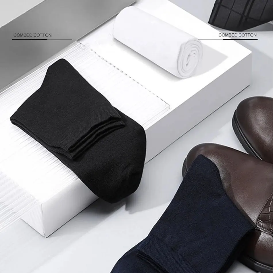 5er-Pack Herren-Business-Socken, einfarbig, Baumwolle, Crew-Socken, schnell trocknend, schwarz, weiß, lange Socken, Übergröße US6–13 – Detail 9
