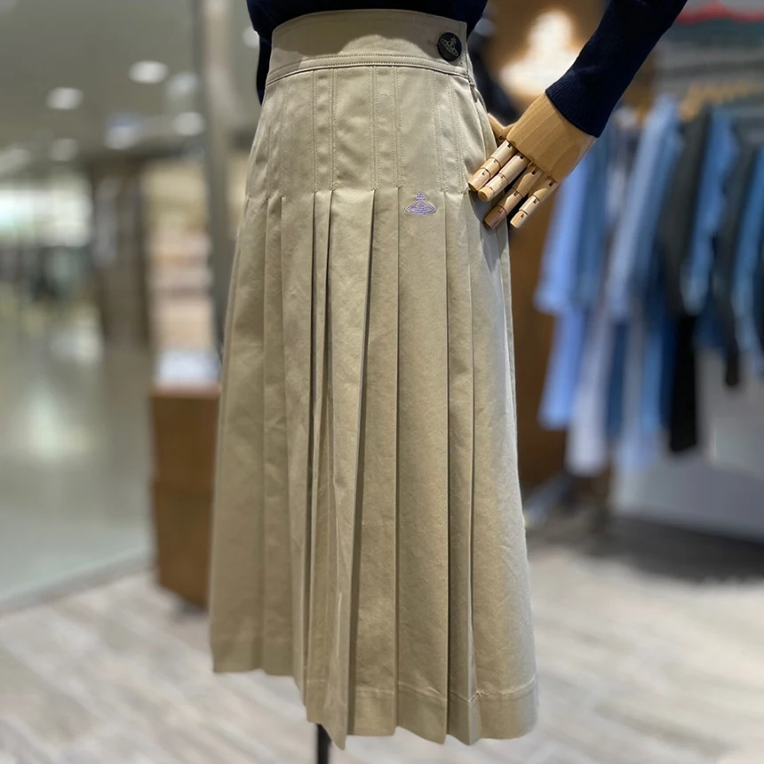 

Trendy Niche Design Mid-Length Skirt for Women Saturn Embroidered Pleated High Waist Skirt Cotton Autumn and Winter 2023