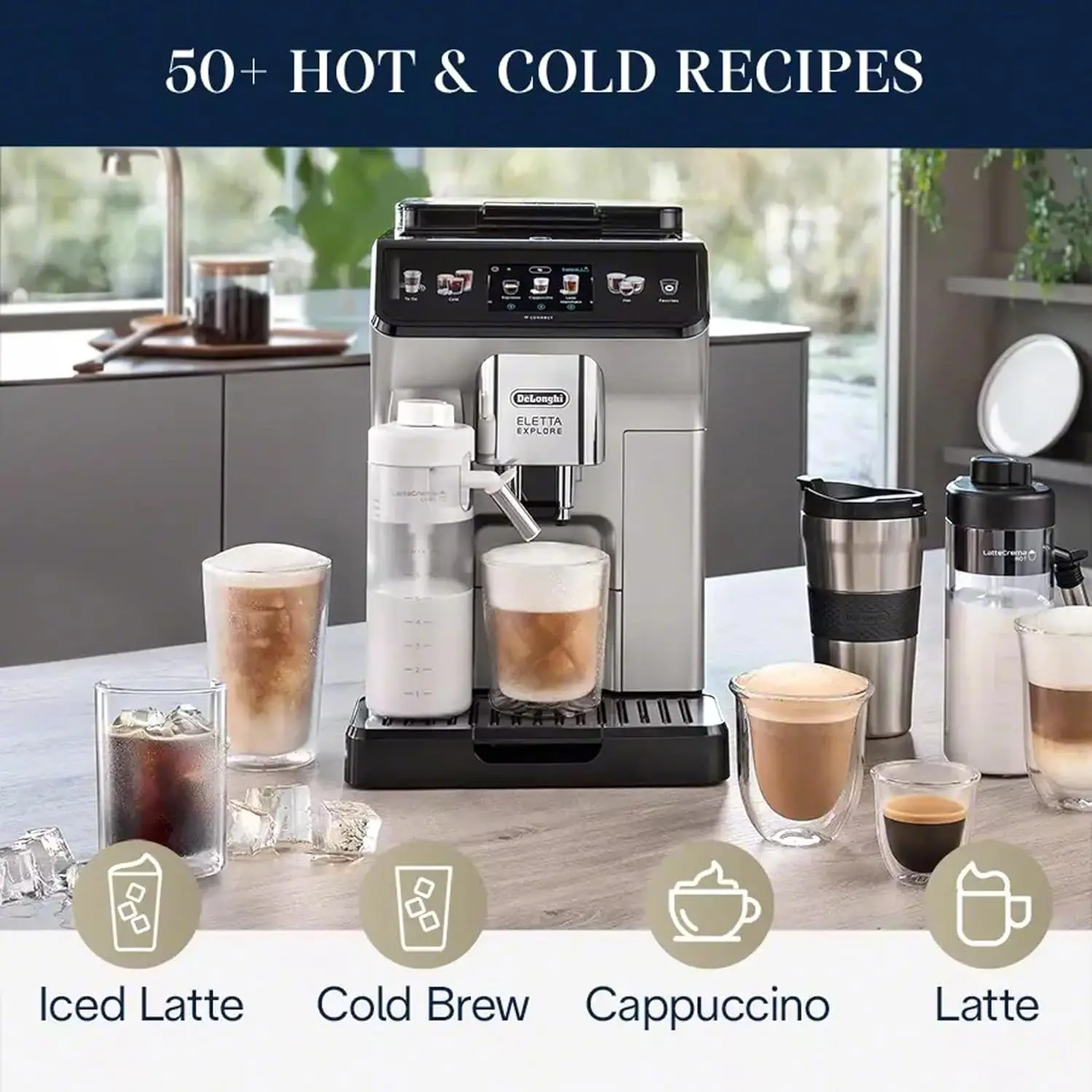 Machine with Cold Brew, Automatic Hot & Cold Milk Frother for 50+ One Touch Recipes, Built-in 2