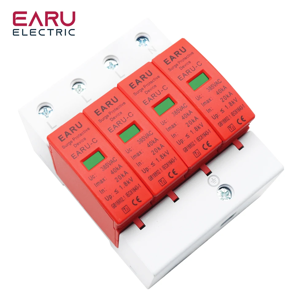EARU AC 385V SPD 1P 2P 3P 4P 20KA 30KA 40KA 60KA Haus-Überspannungsschutz, Schutzvorrichtung für Solar-PV-Niederspannungsanlagen – Detail 8