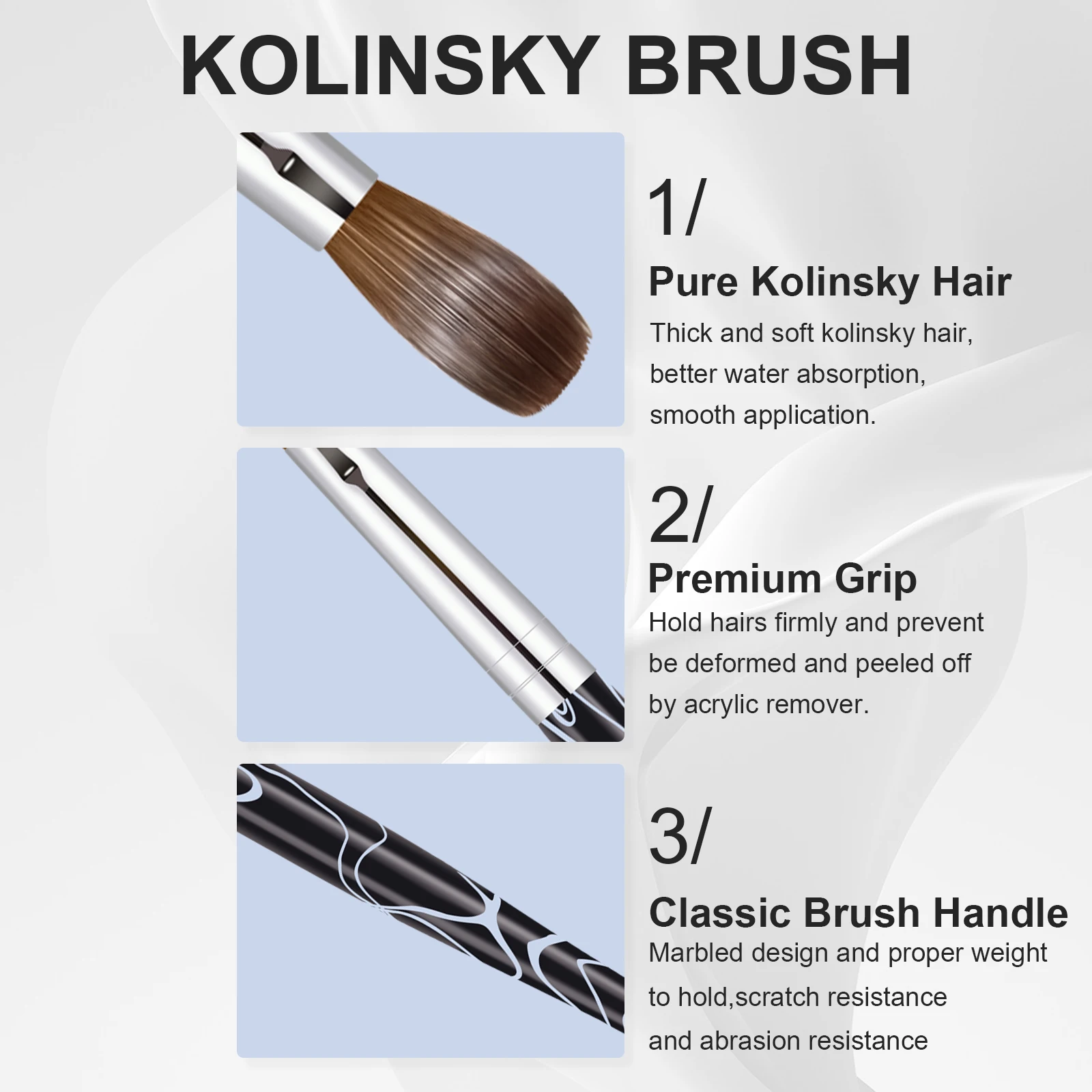Kolinsky Acrylic Nail Art Brush Acrylic Handle Nail Art Mink Brush Gel Builder Nail Tools Manicure Brush Drawing Tools Size 8-16 2