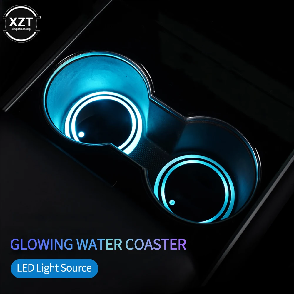 New Car LED Cup Holder Light Mats Car Coasters Bottle Atmosphere Light Constellation Backlight Lamp LED Cup 7 Colors Holder Pads