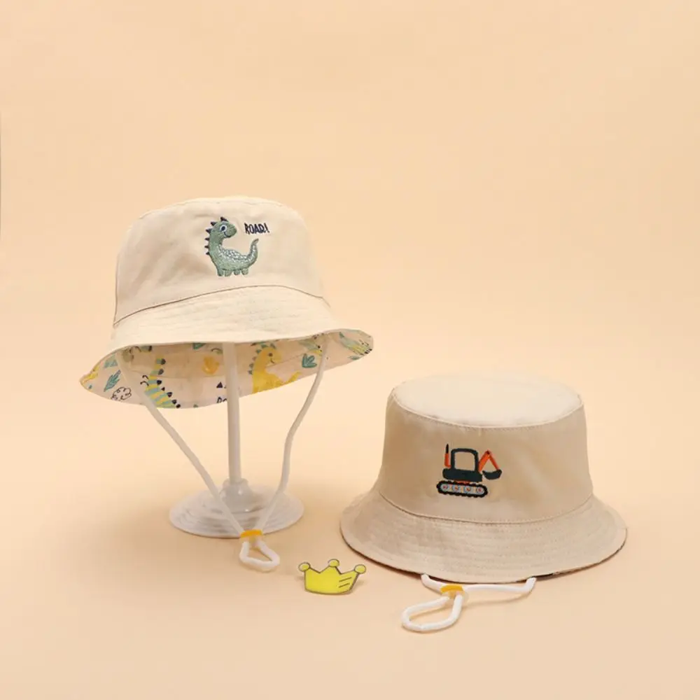 Cartoon Dinosaur Children Fisherman Hat Embroidery Sunscreen Bucket Hat Windproof Wide Brim Baby Capybara Sun Cap Toddler