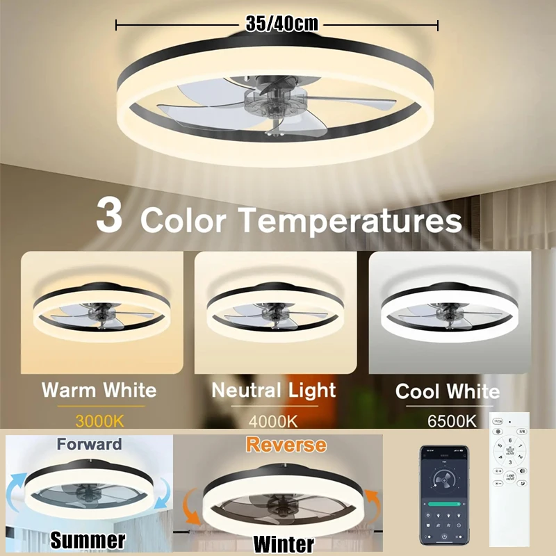 55/60W Ceiling Fans With Lamp Smart Silent Fans 85-265V Electric Lamp 6 Wind Speed Remote Control for Bedroom Home Ceiling