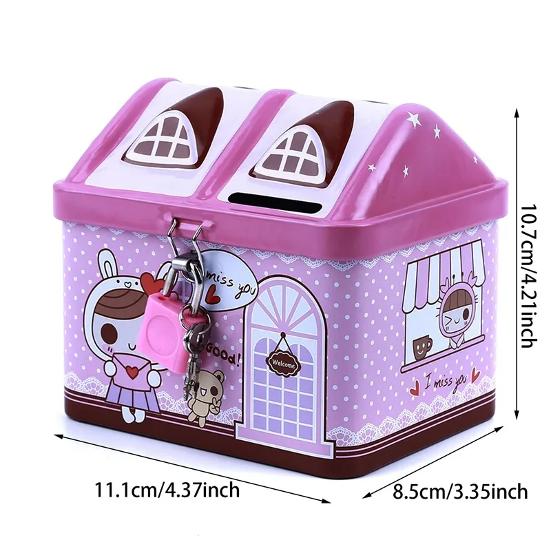 New Metal House Shape Piggy Bank Coin Safe Storage Box Child Piggy Banks Key Lock Money Box Creative Children Gift