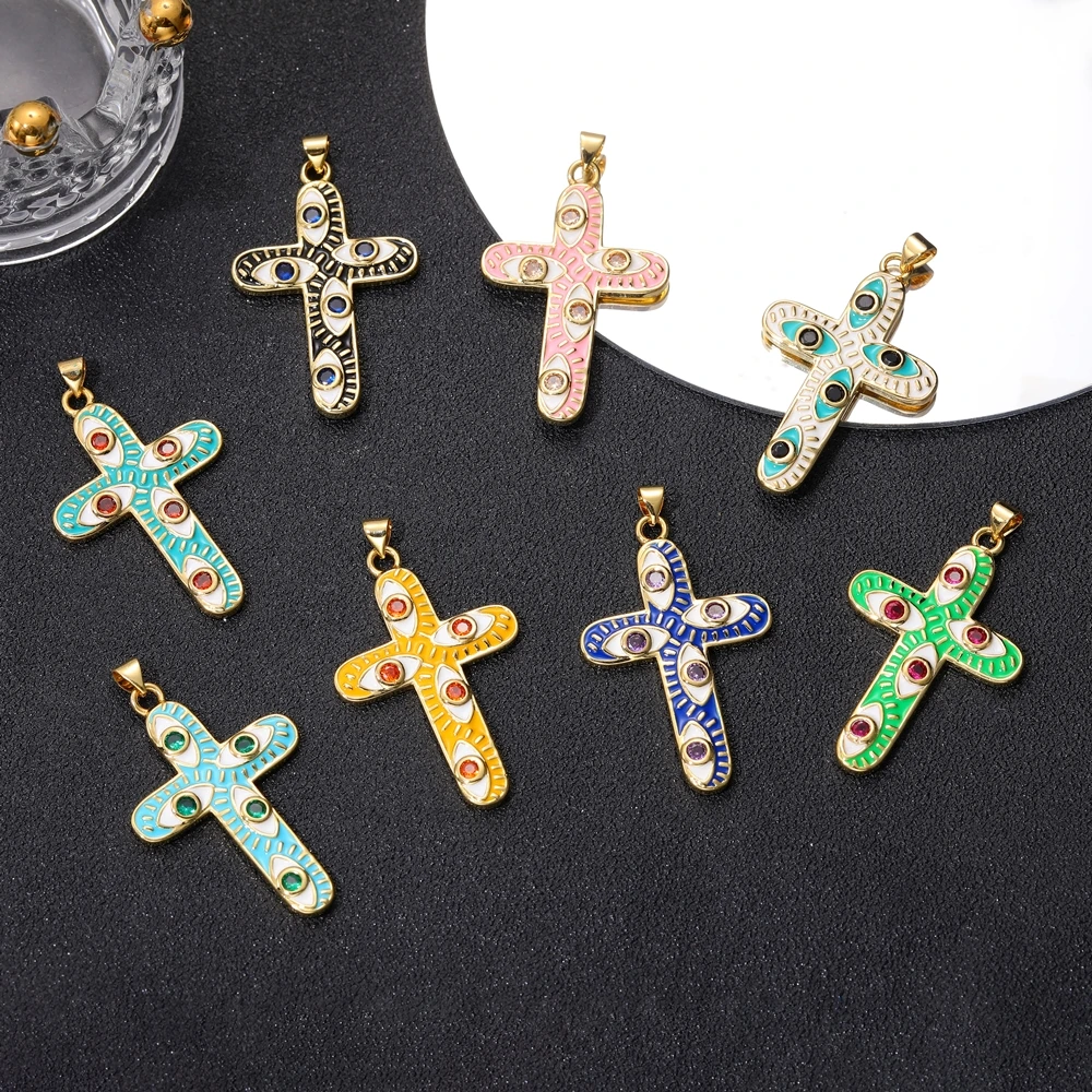 Juya handgemachte Dekoration religiöser Anhänger Schmuckherstellung Zubehör 18K echt vergoldet Zirkonia christlicher Kreuz Charms – Detail 23