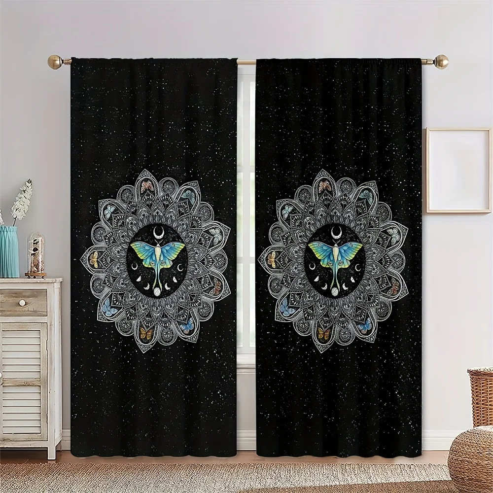 

2pcs Vibrant Mandala Butterfly Curtains Polyester Rod Pocket for Living Room Bedroom Office Kitchen Stunning Home Decor