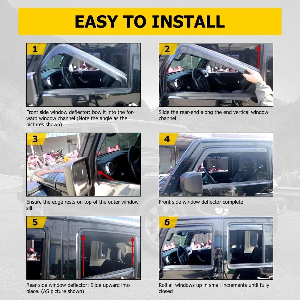 Car Side Window Visor Sun Rain Deflector Waterproof Shield Guards For Jeep Wrangler JL 4Pcs