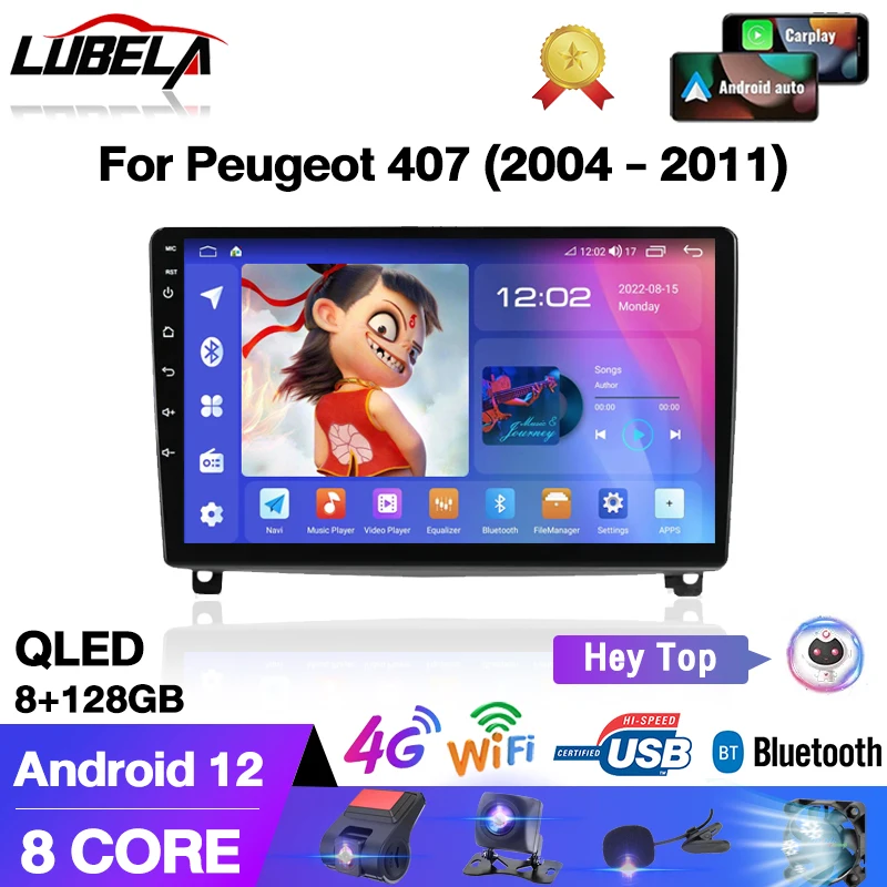 Car Audio 8Core 4G Wifi Car Stereo Radio Video Multimedia Player Monitor Per Peugeot 407 1 2004 - 2011 Autoradio Carplay Wireles