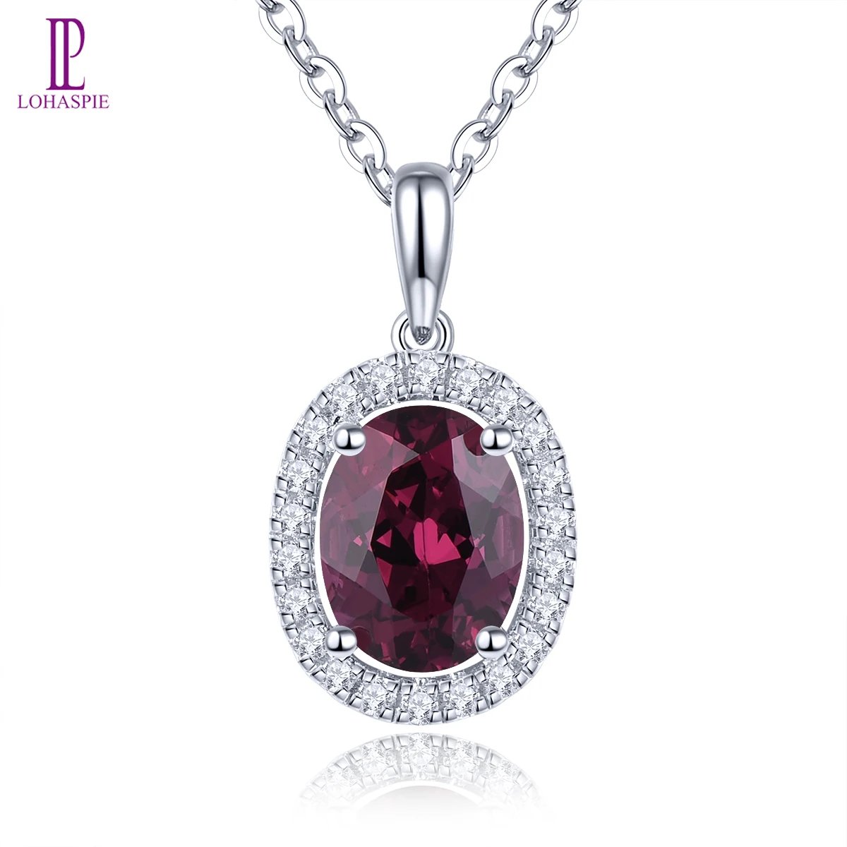 Lohaspie Natural Rhodolite Granato Diamond Real 9K White Gold Ciondolo Classico Stile Romantico Da Donna Customzied Fine Jewelrys