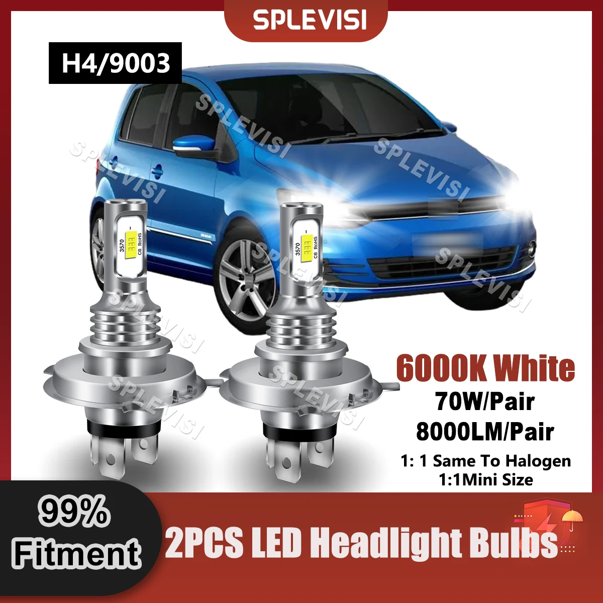 

1 Pair All-In-One LED H4/9003 Headlight High Low Beam 8000LM For VW FOX 2005 2006 2007 2008 2009 2010 2011 2012 2013 2014