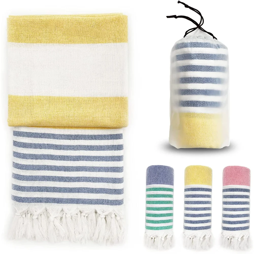 Turkish Cotton Beach Towel – Oversized 39"x71", Quick Dry, Sand-Free (Turquoise)
