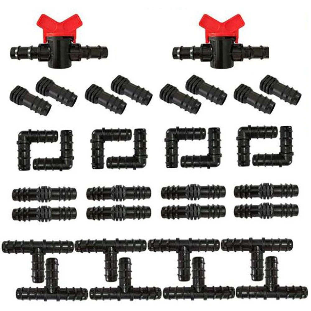 34Pcs 1/2" Drip Irrigation Fittings Kit Straight Tee Elbow Plug For 1/2