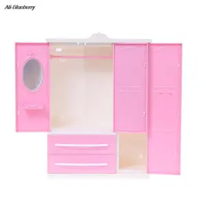 1 Set Doll Three Sides Storage Wardrobe Hanger Drawer Bedroom Furniture Accessories