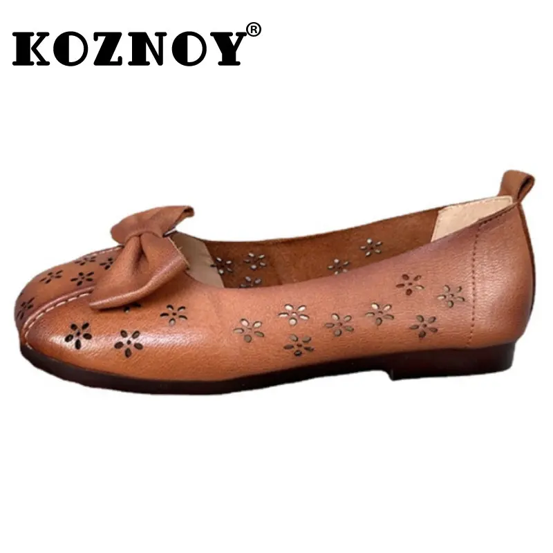 

Koznoy 1.5cm Ethnic Handmade Hollow Natural Genuine Leather Summer Soft Soled Comfy Women Slip on Oxford Butterfly Knot Shoes
