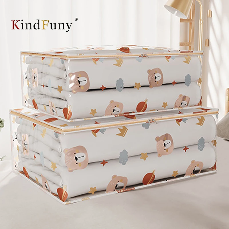 

KindFuny Foldable Clothes Storage Bag PEVA Clothing Organizer Wardrobe Closet Organizer Pillow Quilt Blanket Bag Home Organizer