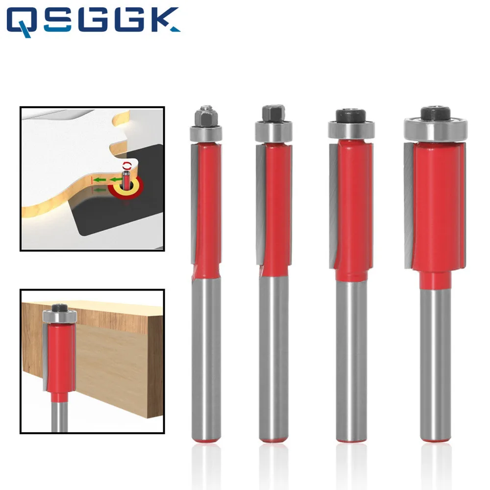 

Profession Alloy Woodworker Milling Cutter 6mm 1/4" Shank Flush Trimming Wood Router Bits With Bearing End Mill Accessories