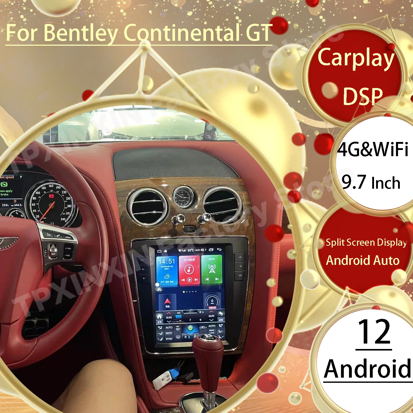 

Android 12 Tesl- Screen Multimedia Stereo For Bentley Continental GT 2008 2009-2014 2015 2016 2017-2019 GPS Navi Auto Head Unit