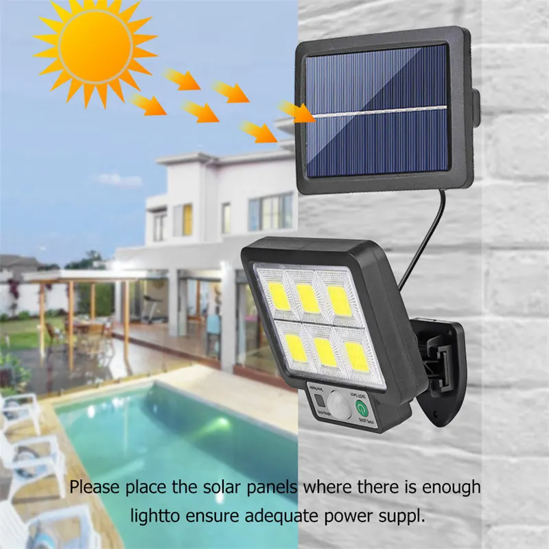 LED Solar Dividir Lâmpada De Parede, Sensor De Movimento, Impermeável, Jardim, Iluminação Pública, Luz De Segurança, 3 Modos