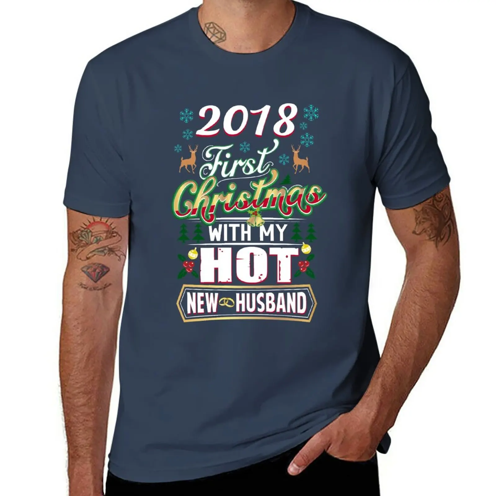 

New First Christmas With Hot New Husband 2018 Couple T-Shirt black t shirt graphics t shirt heavy weight t shirts for men