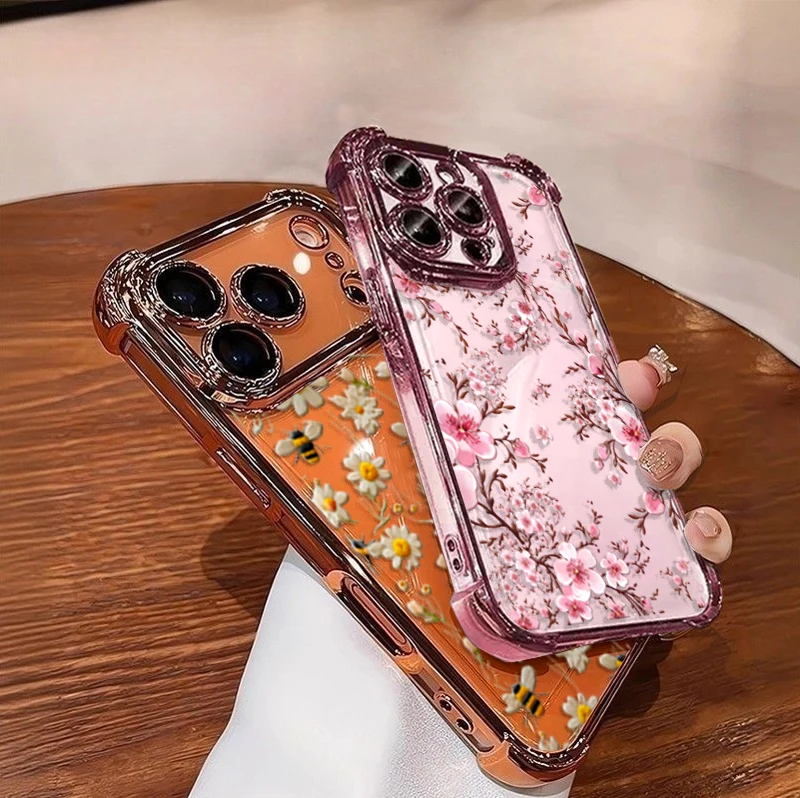 Plating Pink Violet Flowers Shockproof Phone Case