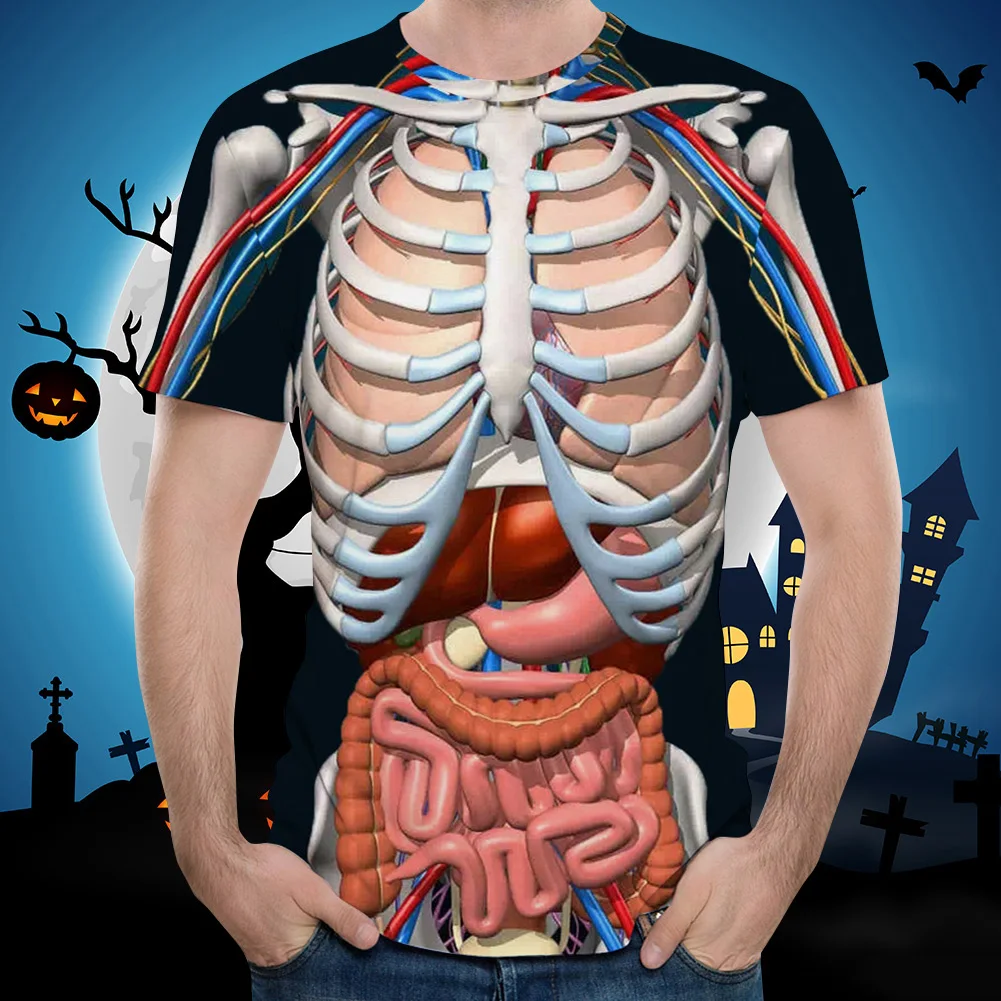 3D Print Horror Offal Pattern T-Shirt Round Neck Short Sleeve Loose Tops Halloween Accessory T-Shirt Newly